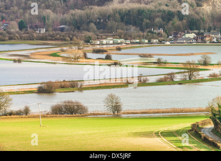 The River Arun in floods near Amberley, West Sussex, UK Stock Photo