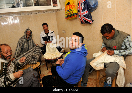The tiny workshop of traditional tailors in Marrakech, Morocco Stock Photo