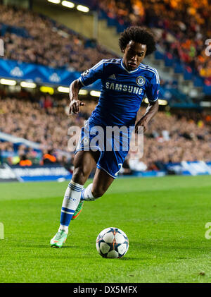 London, UK. 18th Mar, 2014. Chelsea's WILLIAN in action during the second leg of the UEFA Champions League Round of 16 game between Chelsea and Galatasaray from Stamford Bridge. Credit:  Action Plus Sports/Alamy Live News Stock Photo