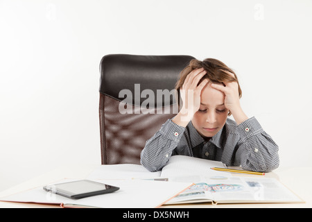 school boy hate learning on white background Stock Photo