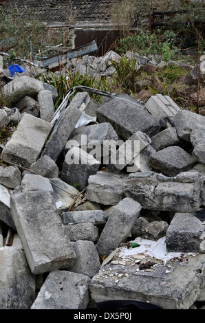 Building rubble from disused factory knocked down. Metaphor SVB bank collapse. Stock Photo