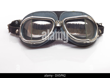Antique motorcycle glasses isolated on white Stock Photo