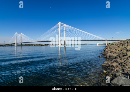 Ed Hendler cable bridge across the Columbia River. Pasco Washington Stock Photo