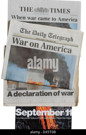 English newspapers from 11th September 2001 announcing the attacks on New York Stock Photo