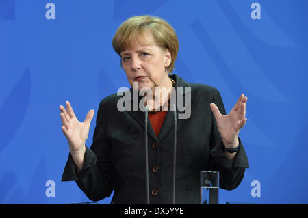 Berlin, Germany. 18th Mar, 2014. German Chancellor Angela Merkel in the federal press conference at the Federal Chancellery on Tuesday March 18 March 2014 in Berlin Credit:  dpa picture alliance/Alamy Live News Stock Photo