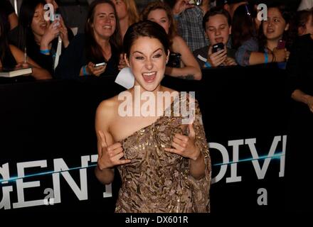 Westwood, CA. 18th Mar, 2014. Shailene Woodley at arrivals for DIVERGENT Premiere, The Regency Bruin Theatre, Westwood, CA March 18, 2014. Credit:  Emiley Schweich/Everett Collection/Alamy Live News Stock Photo