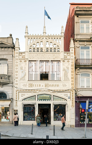 PORTO, PORTUGAL - MARCH 12: Livraria Lello bookstore facade on March 12, 2014 in Oporto, Portugal. 1906 Francisco Xavier Esteves Stock Photo