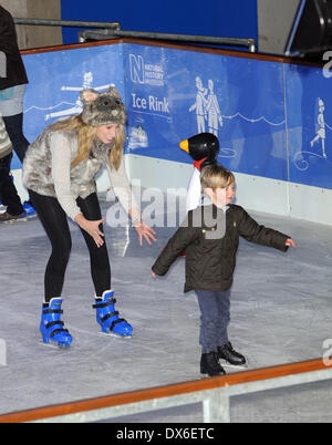 Stacey Solomon and son, Zachary Natural History Museum Ice Rink launch party - Inside London, England - 01.11.12 Featuring: Sta Stock Photo