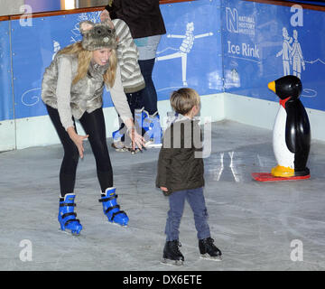 Stacey Solomon and son, Zachary Natural History Museum Ice Rink launch party - Inside London, England - 01.11.12 Featuring: Sta Stock Photo