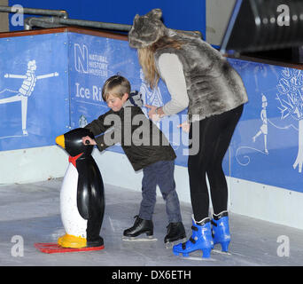 Stacey Solomon and son, Zachary Natural History Museum Ice Rink launch party - Inside London, England - 01.11.12 Featuring: Sta Stock Photo