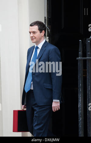 London, UK. 19th Mar, 2014. Chancellor George Osborne leaves 11 Downing Street on his way to the House of Commons where he will announce his budget, on Wednesday March 19, 2014. Credit:  Heloise/Alamy Live News Stock Photo