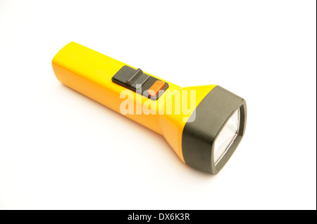 Battery powered hand torch on a white background Stock Photo