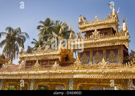 Ornate roof at Botataung Pagoda, Buddha’s First Sacred Hair Relic Pagoda, Yangon, (Rangoon), Myanmar, (Burma) Stock Photo