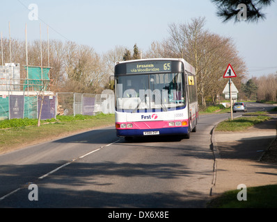 Country bus operated by First Bus Group transport company, Snape, Suffolk, England Stock Photo