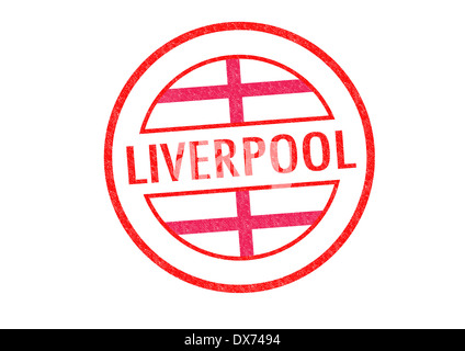 Passport-style LIVERPOOL rubber stamp over a white background. Stock Photo