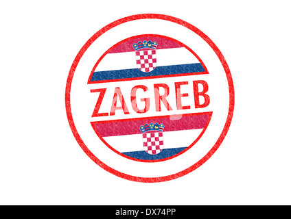 Passport-style ZAGREB (Croatia) rubber stamp over a white background. Stock Photo