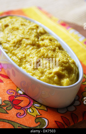 Celeriac cream mixed with turmeric, pepper and curry Stock Photo