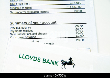 Lloyds credit card bill with nothing owing. Stock Photo