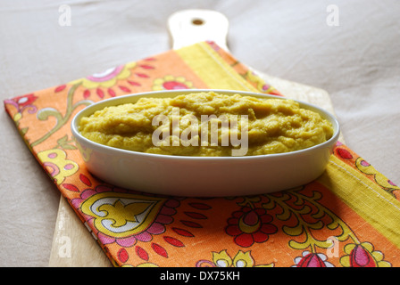 Celeriac cream mixed with turmeric, pepper and curry Stock Photo