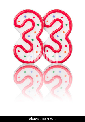 Red number 33 with reflection on a white background Stock Photo