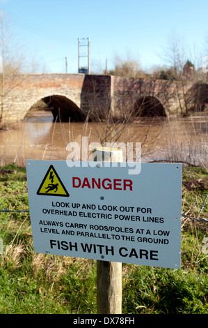 Fishing warning sign, Oversley Green, near Alcester, Warwickshire, England, UK Stock Photo