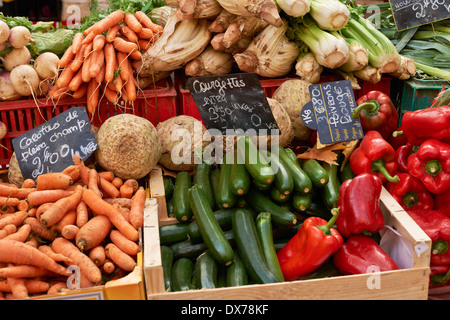 Fresh vegetables on market stall of Provence, South France, luberon region Stock Photo