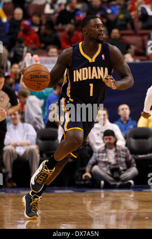 March 14, 2014: Indiana Pacers guard Lance Stephenson (1) in action during the NBA game between the Indiana Pacers and the Philadelphia 76ers at the Wells Fargo Center in Philadelphia, Pennsylvania. The Pacers won 101-94. Christopher Szagola/Cal Sport Media Stock Photo