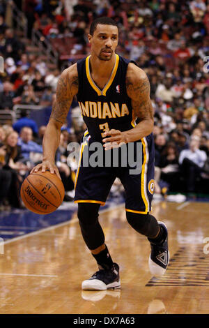 March 14, 2014: Indiana Pacers guard George Hill (3) in action during the NBA game between the Indiana Pacers and the Philadelphia 76ers at the Wells Fargo Center in Philadelphia, Pennsylvania. The Pacers won 101-94. Christopher Szagola/Cal Sport Media Stock Photo