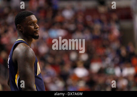 March 14, 2014: Indiana Pacers guard Lance Stephenson (1) looks on during the NBA game between the Indiana Pacers and the Philadelphia 76ers at the Wells Fargo Center in Philadelphia, Pennsylvania. The Pacers won 101-94. Christopher Szagola/Cal Sport Media Stock Photo