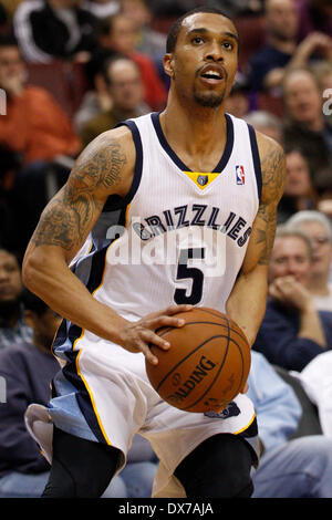 March 15, 2014: Memphis Grizzlies guard Courtney Lee (5) in action during the NBA game between the Memphis Grizzlies and the Philadelphia 76ers at the Wells Fargo Center in Philadelphia, Pennsylvania. The Memphis Grizzlies won 103-77. Christopher Szagola/Cal Sport Media Stock Photo