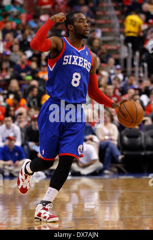 March 15, 2014: Philadelphia 76ers guard Tony Wroten (8) in action during the NBA game between the Memphis Grizzlies and the Philadelphia 76ers at the Wells Fargo Center in Philadelphia, Pennsylvania. The Memphis Grizzlies won 103-77. Christopher Szagola/Cal Sport Media Stock Photo