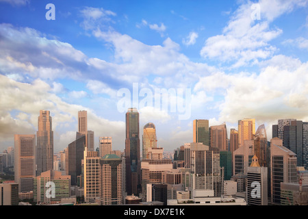 Singapore Central Business District City Skyline with Cloudy Blue Sky Stock Photo