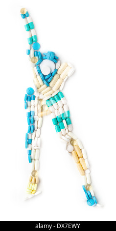 Doping drugs in the shape of a speed ice skater on an ice track running forward. Stock Photo