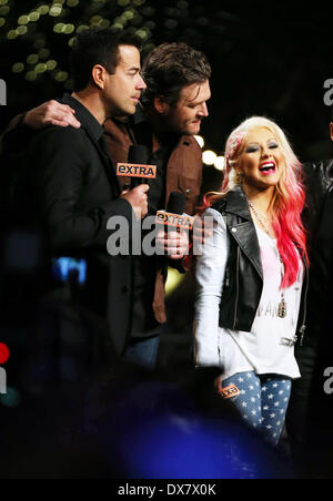 Blake Shelton, Christina Aguilera Judges Of NBC's 'The Voice' Appear On EXTRA at the Grove Hollywood, California - 05.11.12 Fea Stock Photo