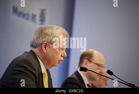 Munich, Germany. 20th Mar, 2014. Board member of Munich Re Torsten Jeworrek takes part in the business results press conference in Munich, Germany, 20 March 2014. The world's largest reinsurer Munich RE will again spend a billion euros in the buying back of its own stock at the end of April. Photo: NICOLAS ARMER/dpa/Alamy Live News Stock Photo