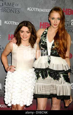 Maisie Williams and Sophie Turner attending the 'Game Of Thrones' Season 4 premiere at Avery Fisher Hall, Lincoln Center on March 18, 2014 in New York City Stock Photo