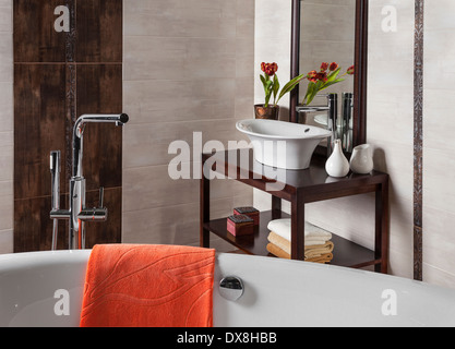 detail of a modern bathroom with tub and sink Stock Photo
