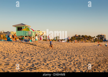 People on Venice Public Beach in Venice Florida on the Gulf of Mexico in late afternoon sun Stock Photo