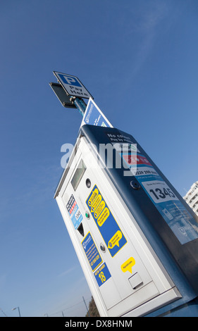 Parking meter with 'pay by mobile' facility. Stock Photo