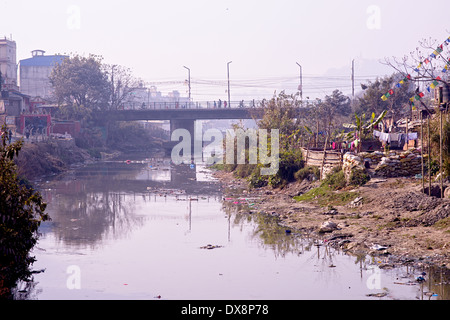 Bridge over Bagmati river in Katmandu Stock Photo