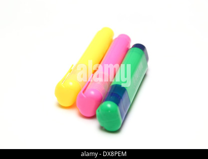 markers in three colors on white background Stock Photo