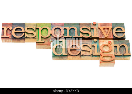 responsive design - website development concept - isolated text in letterpress wood type Stock Photo