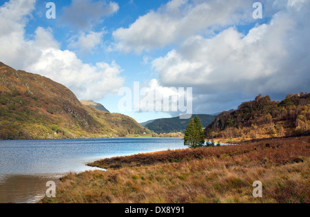 Photograph Llyn Dinas lake in autumn Snowdonia National Park Gwynedd North Wales United Kingdom Europe Stock Photo
