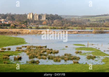 Arundel Castle and town from across the River Arun, Sussex, GB. Stock Photo