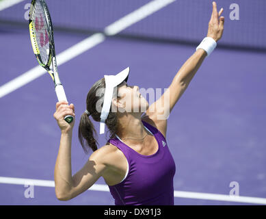 Miami, Florida, USA. 20th Mar, 2014. Key Biscayne - March 20: ANA IVANOVIC (SRB) serving here defeats Lauren Davis (USA) 61, 61during their 1st round match of the 2014 Sony Open Tennis tournament. (Photos by Andrew Patron). Stock Photo