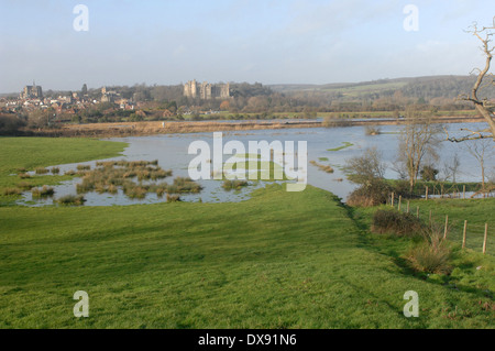 Arundel Castle and town from across the River Arun, Sussex, GB. Stock Photo