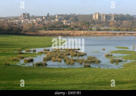 Arundel Castle and town from across the River Arun, Sussex, GB. Stock Photo