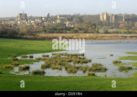 Arundel Castle and town from across the River Arun, Sussex, GB. Stock Photo