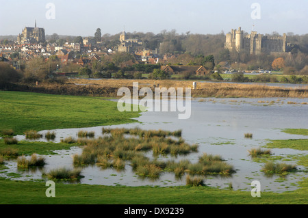 Arundel Castle and town from across the River Arun, Sussex, GB. Stock Photo