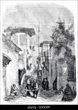 Street view in 19th century Constantinople now Istanbul. Victorian engraving circa 1854 Stock Photo